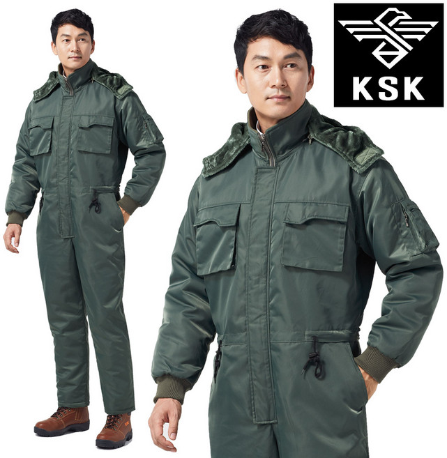 스즈끼복 KSK-173 카키 겨울 방수 털내피 빅사이즈 정비복 일체형 항공 우주복 작업복 동계 방한복 일육