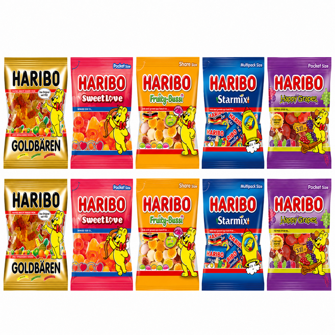 하리보 젤리 10P (골드베렌 100g 2p 스위트러브 100g 2p 프루티부시 100g 2p 스타믹스 100g 2p 해피그레이프 100g 2p)