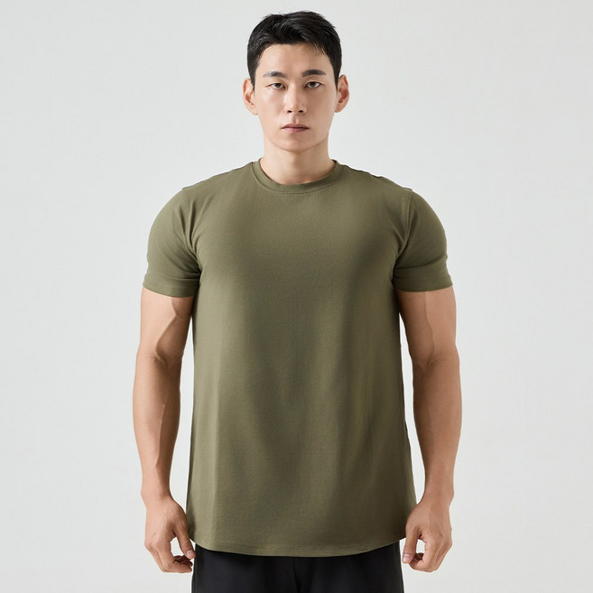 맥스모어 순면 라운드 스판 머슬핏 무지 남자 반팔티