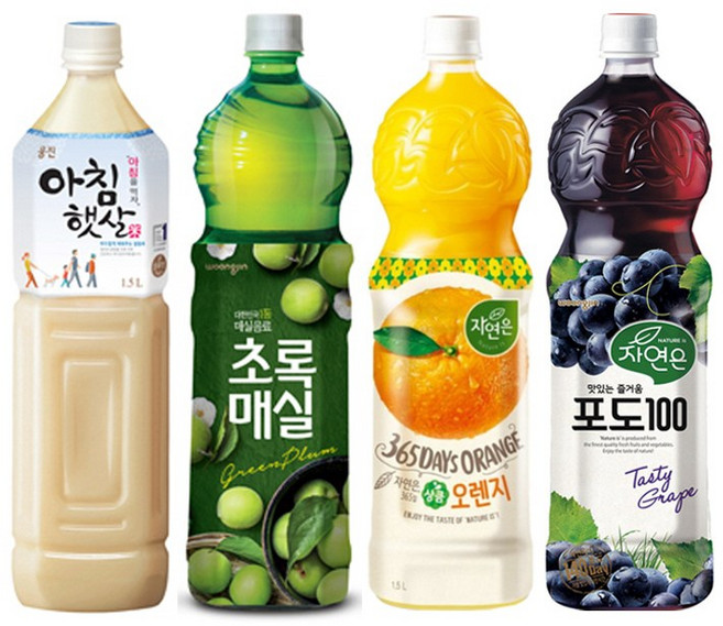 [마시자몰] 웅진 종합 1.5L 4종 아침햇살 + 초록매실 + 오렌지 + 포도