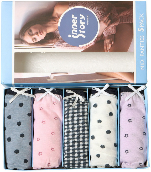 이너스토리 여성용 면스판 미디 삼각 팬티 5종세트