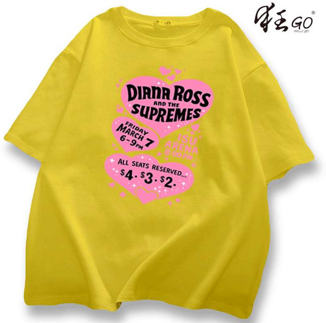 DIANA ROSS 純棉短袖T恤 印花上衣 簡約百搭, 黄色