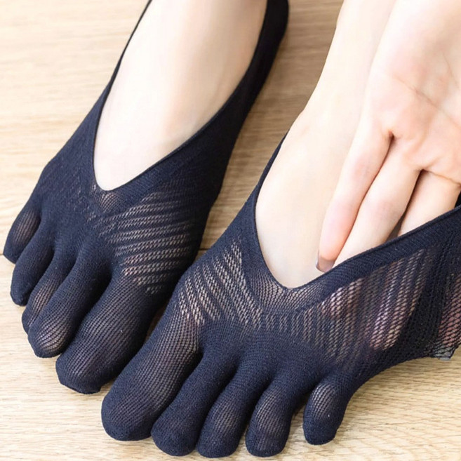 데브 안벗겨지는 여성 발가락 양말 덧신, 블랙, 5개