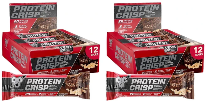 비에스엔 프로틴 크리스프 단백질 바 초콜릿 크런치 12개입, 684g, 2개 - 쿠팡