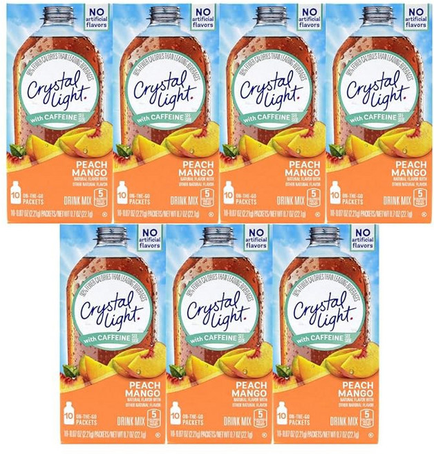 카페인 음료 믹스가 포함된 피치 망고의 크리스탈 라이트 온 더 고 10팩 박스 7팩