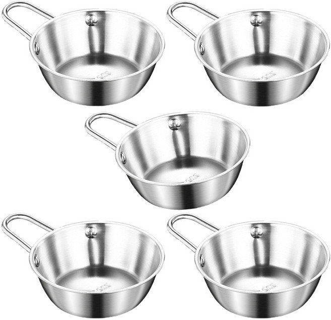 양념 그릇 손잡이 앞접시 304스테인리스 식기 세트 5개, Silvery-handle-12CM