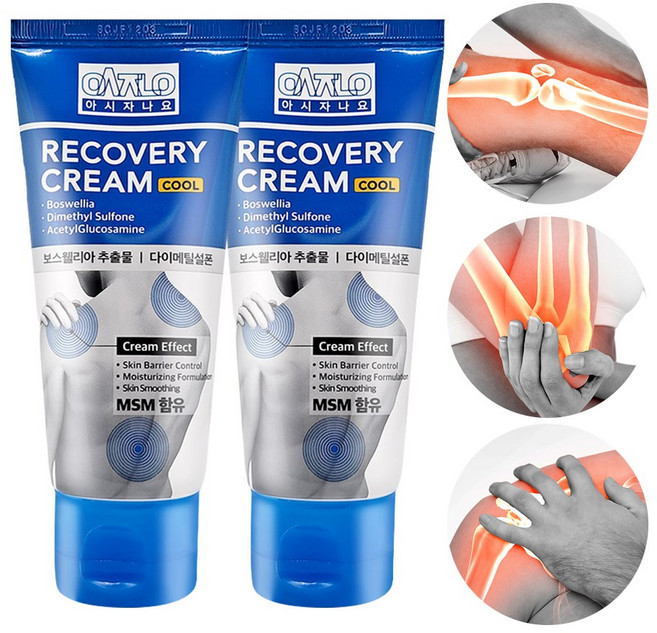 [한번더 공식판매점] 아시자나요 리커버리 쿨크림 80ml MSM 보스웰리아 함유 스포츠 마사지크림 근육통 에뮤오일, 2박스, 1개입