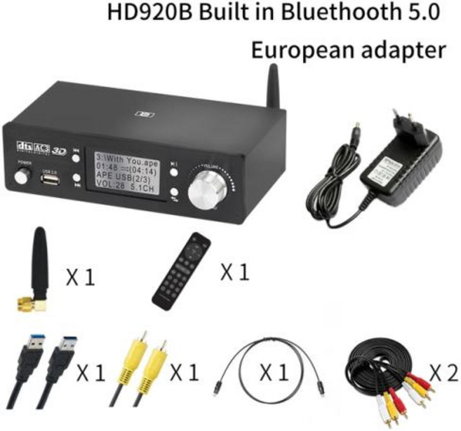 오디오 디코더 디코딩 휴대용 헤드폰 앰프 프로 HD920 5.1CH 블루투스 5.0 DAC DTS AC3 돌비 애트모스 4K HDMI 호환 SPDIF ARC PCUSB 사운드 카드, HD920B EU