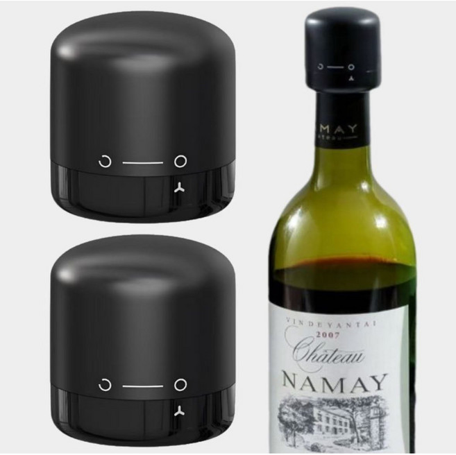 신선도 유지 진공 밀봉 와인 키퍼 스토퍼, 2개, 블랙