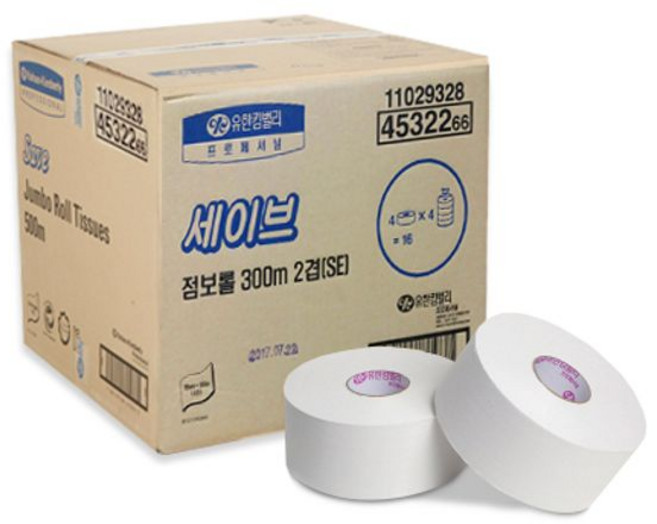 유한킴벌리 세이브 점보롤 2겹 화장지 300m 16롤, 16개