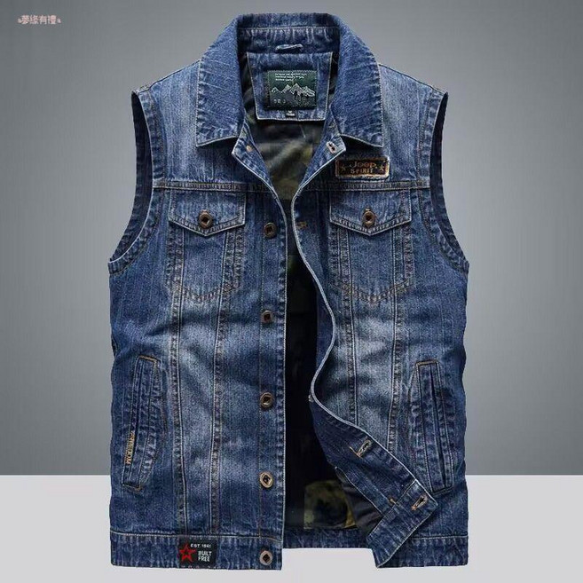 男士牛仔工裝背心外套