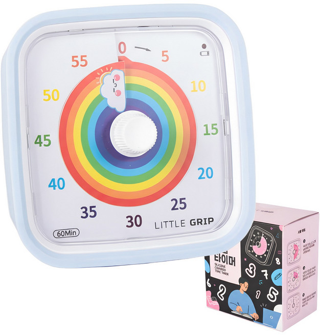 리틀그립 구글 타이머 KC 인증 무소음 공부 순공 시계 미끄럼방지 실리콘 포함, 스카이 레인보우, 1개, 블루계열