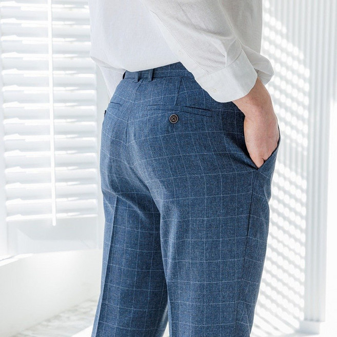 3.9세컨즈 남성용 여름 윈도우체크 글랜체크 프리미엄 히든밴딩 스판 정장바지 슬랙스