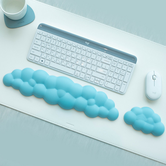 잼몬스터 메모리폼 구름 마우스 손목 받침대 키보드 팜레스트 세트, 스카이, 1세트