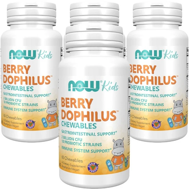 나우푸드 베리 도필러스 키즈 어린이 유산균 츄어블, 60정, 4개 - 쿠팡