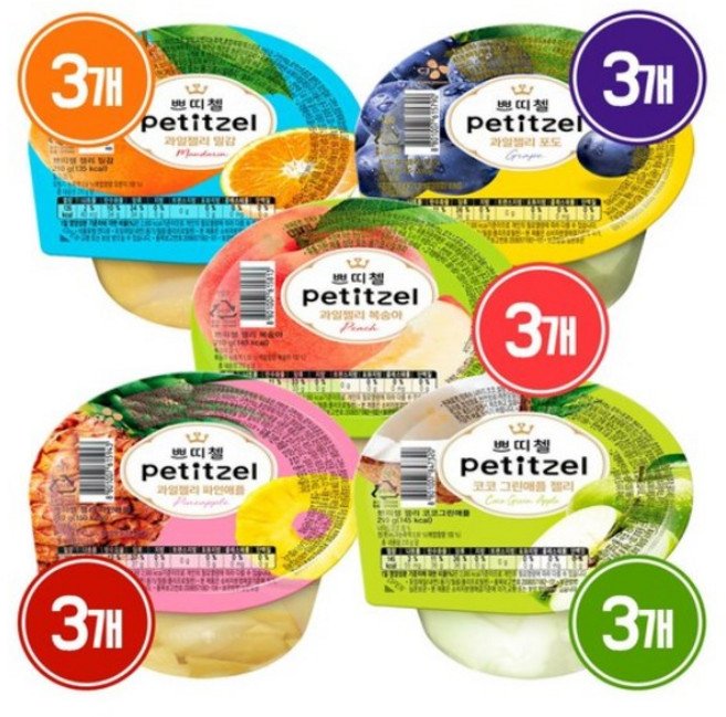 쁘띠첼 과일젤리 210g 밀감+포도+복숭아+파인애플+코코그린애플, 3세트