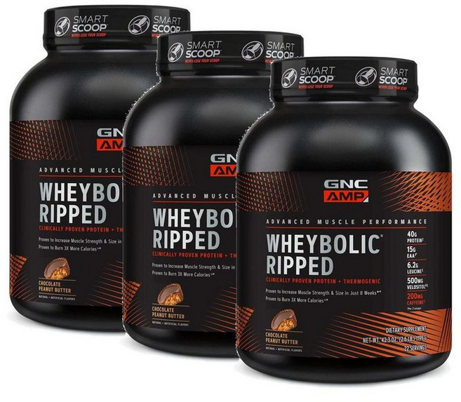 지엔씨 웨이볼릭 립드 프로틴 단백질 파우더 초콜릿피넛버터맛 GNC AMP Wheybolic Ripped, 3개