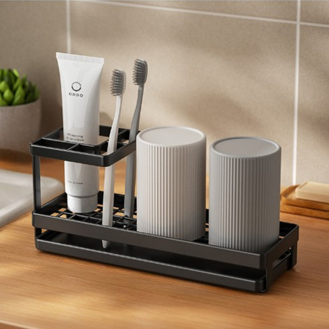 블럭마트 스탠드 칫솔꽂이 면도기 치약 거치대, 블랙, 1개