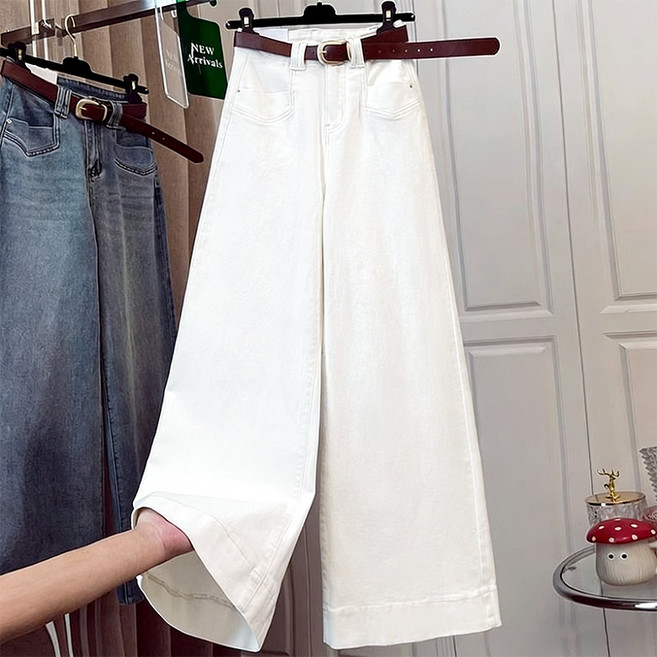 PEROLA 100kg까지 빅사이즈 여성 와이드 청바지 봄 가을 캐주얼 2컬러 루즈핏 하이웨스트 데님 팬츠 (벨트미포함)