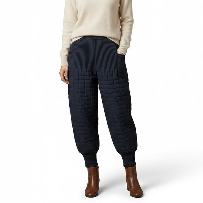 D겨울여성고급누빔바지 중년 엄마 국내제작 배기 솜바지 허리밴딩 도톰 항아리 마담 팬츠