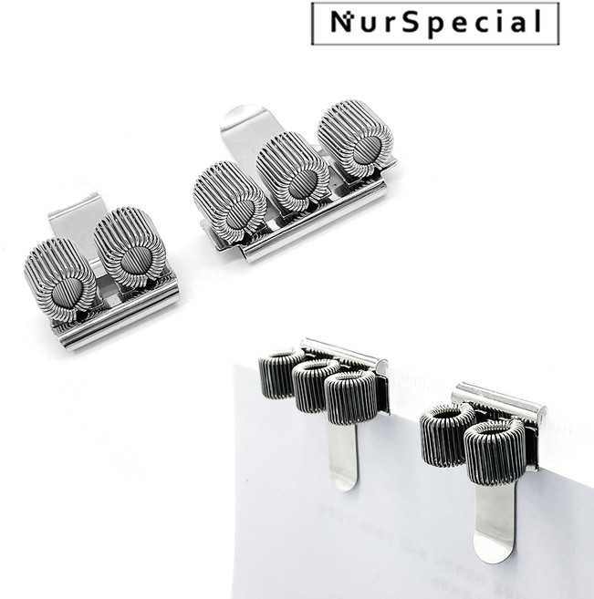 널스페셜 메탈 스프링 펜홀더 2구 3구 펜클립 북마크 북클립 펜꽂이 사무용품 신학기, 2구형