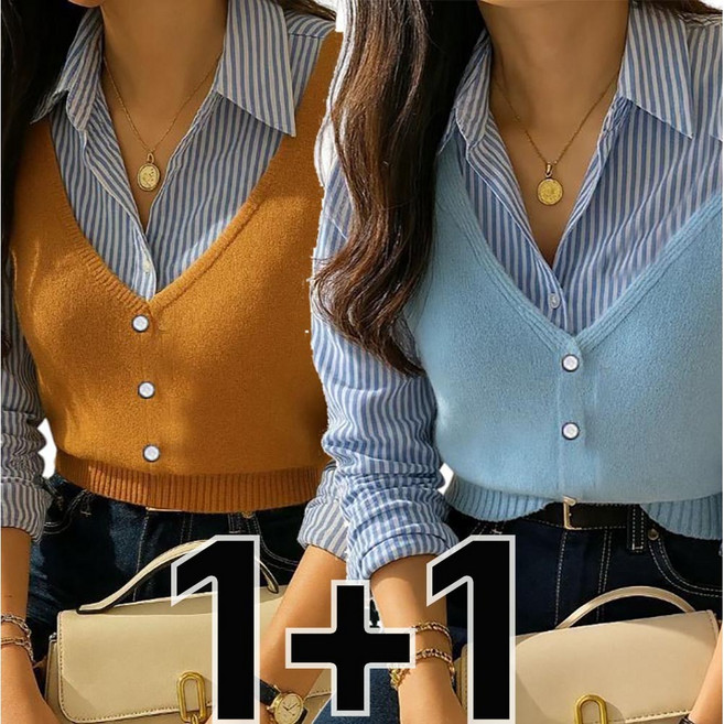 칩썬데이 여성 데일리 레이어드 브이넥 크롭 니트 조끼 뷔스티에 1+1