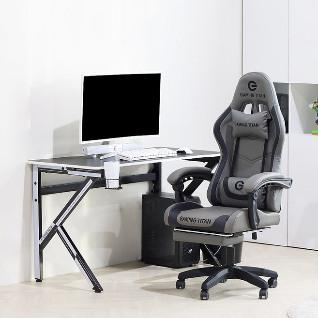 타이탄 게이밍 세트 발받침포함, 블랙블랙+그레이(발받침O)