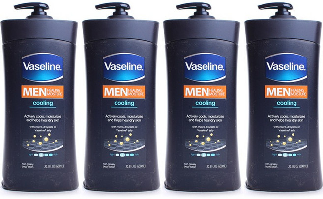 바세린 남성용 힐링 모이스처 바디 로션 쿨링, 600ml, 4개