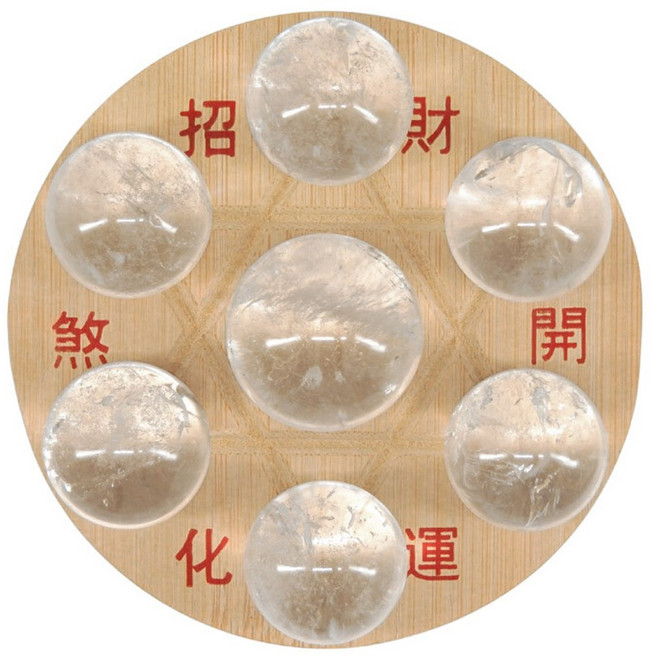 168開運坊 白水晶七星陣 孟宗竹底盤 中款 助益財運 轉化能量, 白色