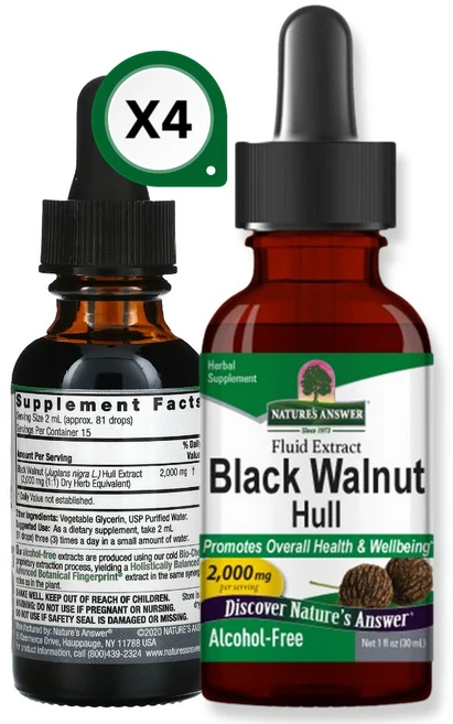 네이처스앤서 4개 흑 호두 껍질 액상 추출 무알콜 2000mg 30ml 블랙 검은 검정, 4팩 - 쿠팡