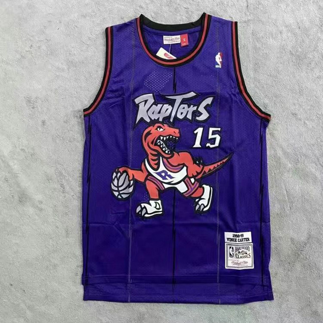 Mitchell & Ness 復古球衣 猛龍卡特15號 刺繡籃球背心, 1個, 紫色（猛龍卡特15號）L碼（體重160-170）