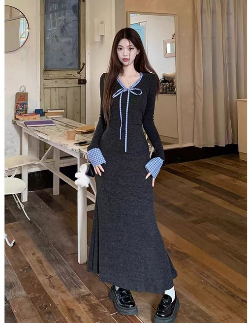 ANYOU 여성 원피스 데일리룩 니트원피스 롱원피스