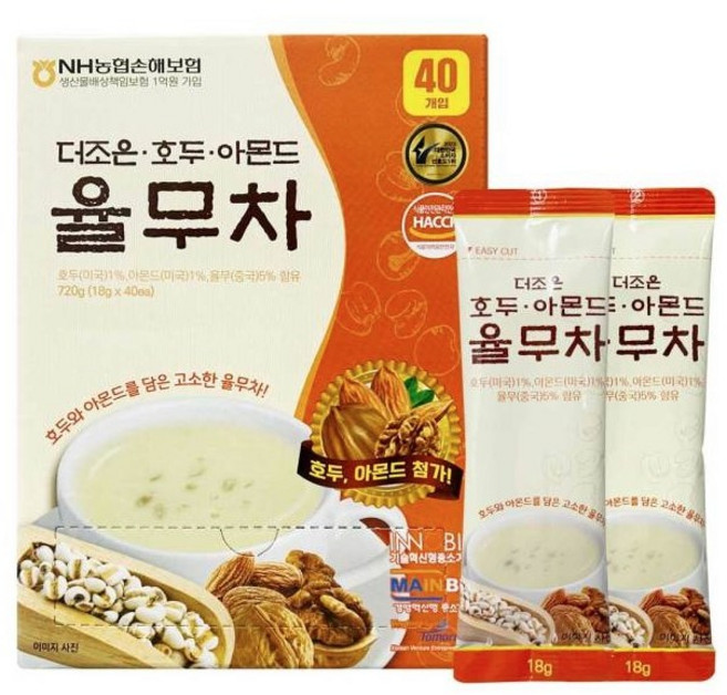 더조은 호두 아몬드 율무차 선식 스틱파우치 간식 식사대용, 1세트, 40개입, 18mg