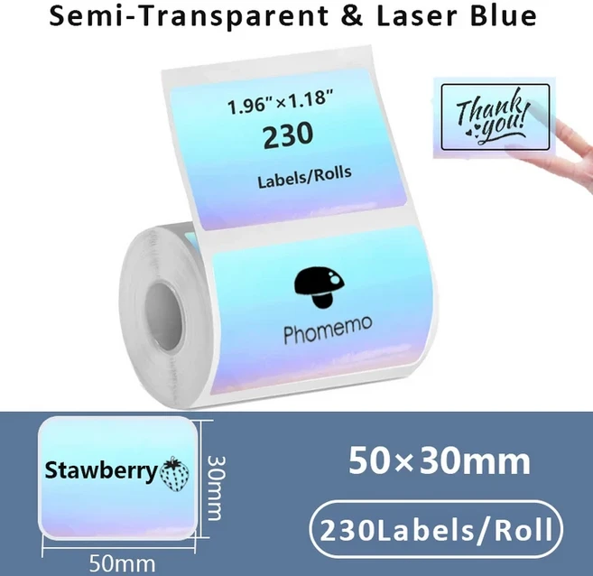 1롤 라벨 스티커 자체 접착 열전사 용지 M110 P50 DETONG Munbyn Nelko 미니 프린터에 적합, 08 50x30
