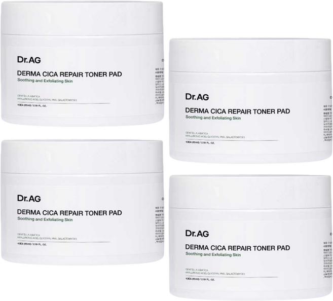 닥터에이지 시카 진정 필링 토너 패드 히알루론산 수분 재생 보습 속건조 진정 탄력 수딩 각질 모공, 30매입, 120ml, 4개