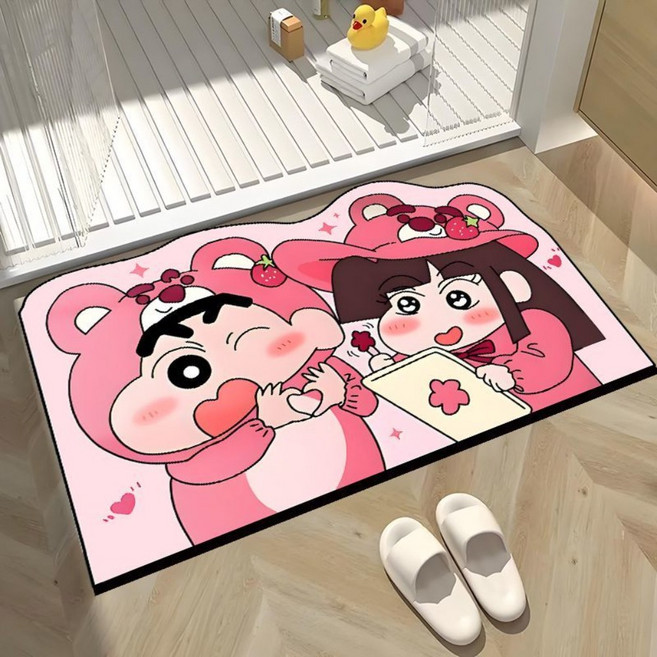 크레용 신짱 미키 수분을 잘 흡수하고 쾌적한 규조토 매트, 흰색 분홍색 잠옷, 1개