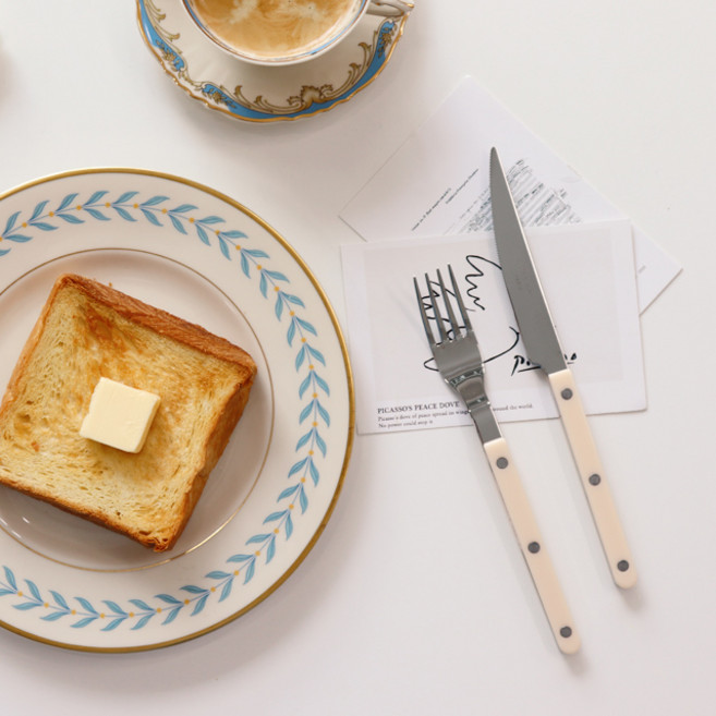 프랑스 사브르 비스트로 샤이니 커트러리 티스푼 티포크 버터나이프 스푼 나이프 브런치, 그린펀, 케이크포크 (16cm), 1개