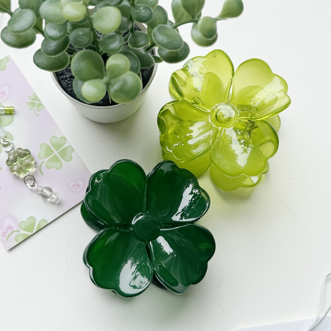 행운 미니 네잎클로버 헤어 핀 머리 집게 삔 반묶음 특이한 클로버 클립 선물 [2종 행운의 예쁜 단발 올림머리 럭키 템]