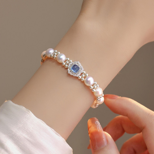 바다색 보석 진주 팔찌