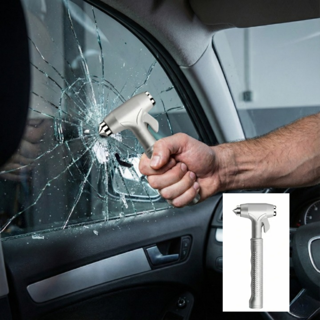 루틴온 한방해결 벨트절단 자동차 비상 탈출용 망치, 실버, 1개