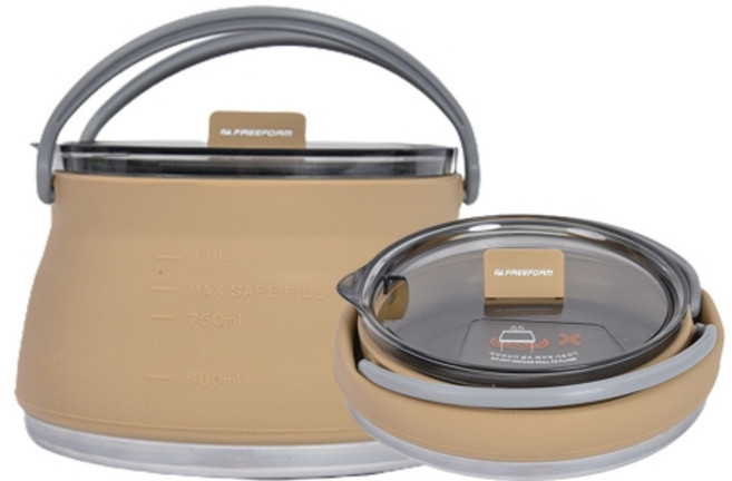 폴딩 주전자 캠핑 차박 휴대용 이동식 아웃도어 백패킹 실리콘 포트 냄비 1L, 베이지, 1개