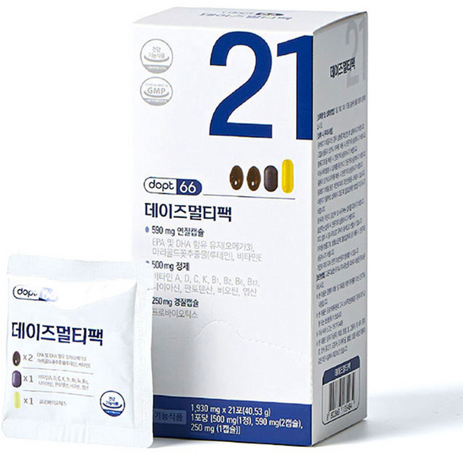 데이즈멀티팩 종합영양제 멀티비타민+유산균+rTG오메가+루테인, 21회분, 1박스