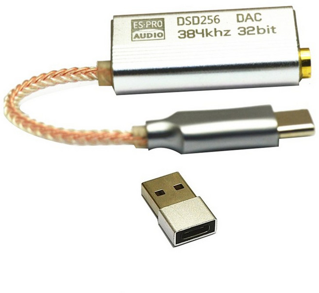 DAC ES9318 USB Type C 헤드폰 어댑터 Hifi 디코딩 앰프 어댑터 사운드 카드 ~ 3.5mm, Silver, 은, 1개