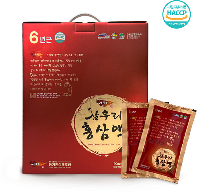 삼우리 6년근 홍삼100% 액기스 90ml*60포[홍삼근 63% 홍미삼 37%], 90ml, 1개