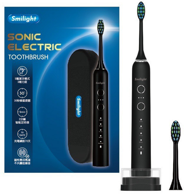 Smilight 成人超聲波電動牙刷組, 1個, 成人電動牙刷-量子黑