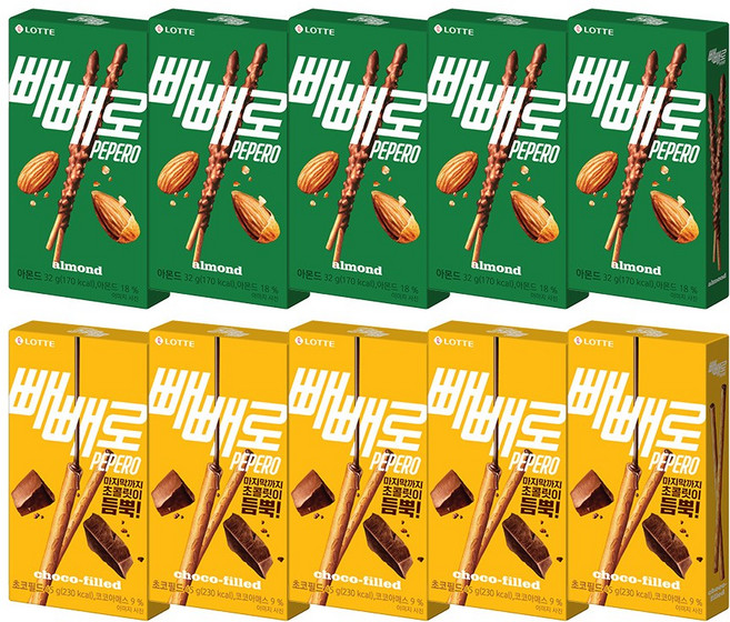 롯데제과 누드 초코필드 빼빼로45g+아몬드빼빼로32g, 32g, 10개