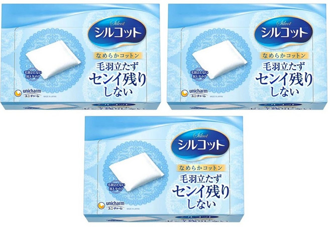 일본 시루콧토 화장솜 유니참 나메라카 화장솜 82매, 82매입, 3개