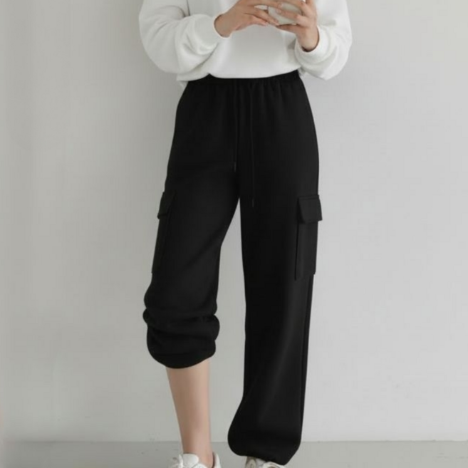 제이지나 여성 트레이닝 바지 와이드 조거팬츠 카고 밴딩 포켓