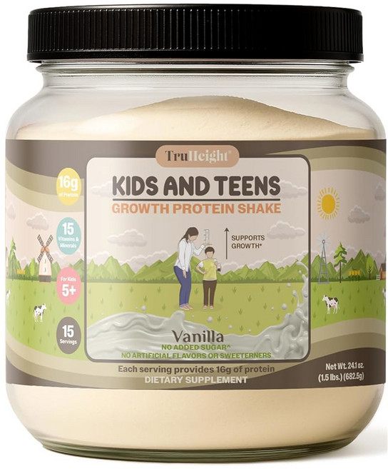 트루하이트 성장 단백질 쉐이크(초콜릿 밀크 맛 유청) 자연스러운 성장과 발달을 위한 키 큰 - 및 청소년용, Vanilla Ice Cream, 1, 682.5g