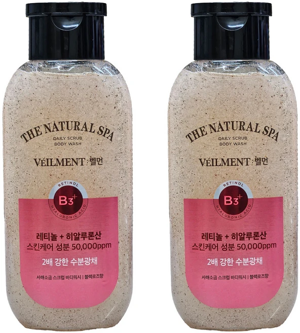 온더바디 밸먼 내추럴스파 사해소금 스크럽 바디클렌저 블랙로즈향, 200ml, 2개 - 쿠팡